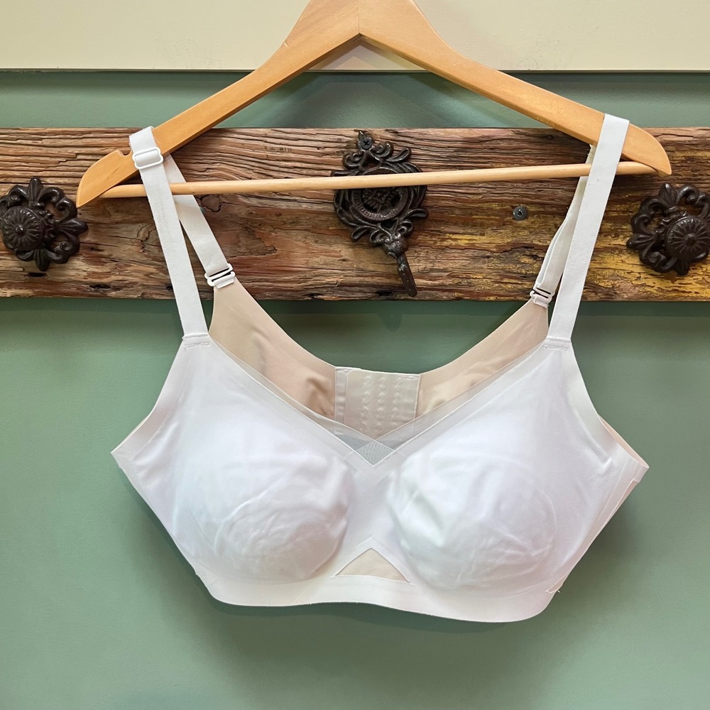 Honeylove Crossover Bra White Sand Wireless Support Mesh Inset 1X